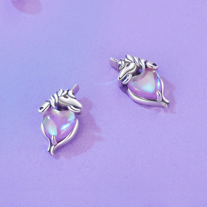 Unicorn earrings, 92.5% Sterling Silver, Glass ear stud