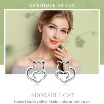 Cat earrings,  92.5% Sterling Silver,  Kitty ear stud