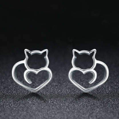 Cat earrings,  92.5% Sterling Silver,  Kitty ear stud