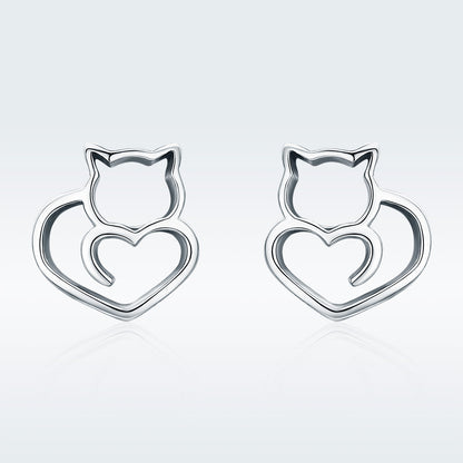 Cat earrings,  92.5% Sterling Silver,  Kitty ear stud