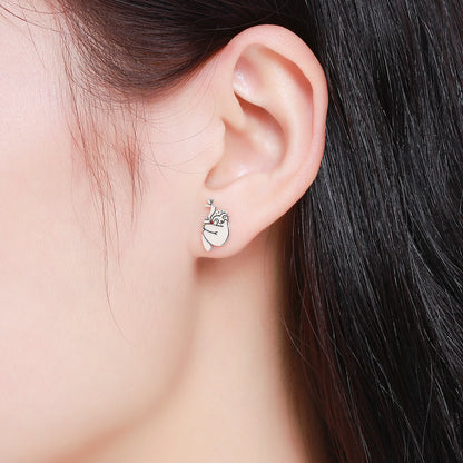 Tree sloths earrings, 92.5% Sterling Silver,  Animal ear stud