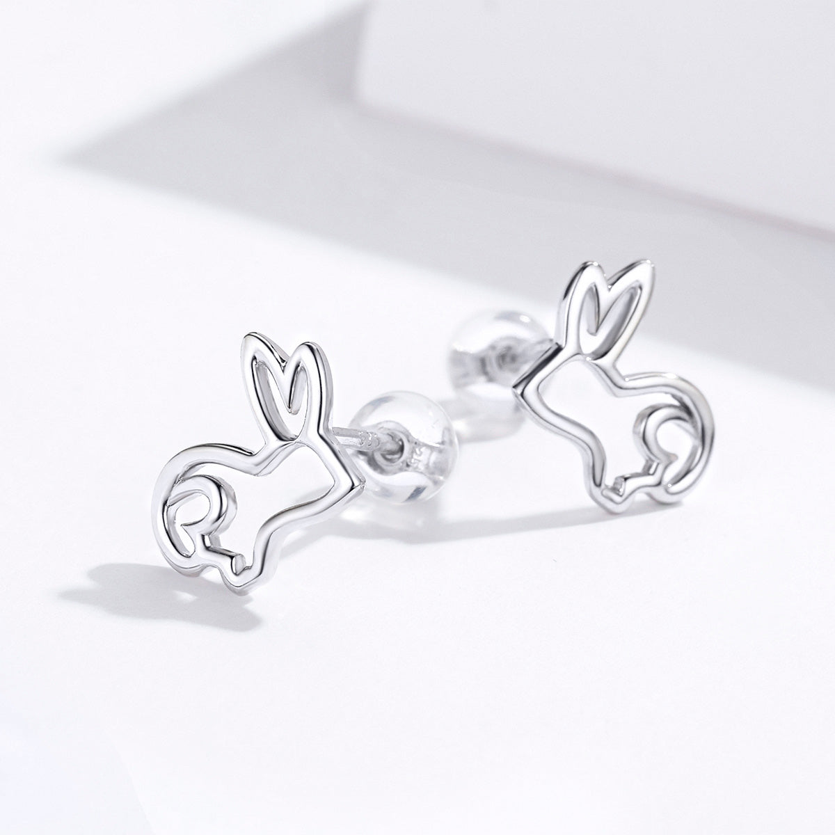 Bunny earrings,  92.5% Sterling Silver,  Pierced rabbit ear stud