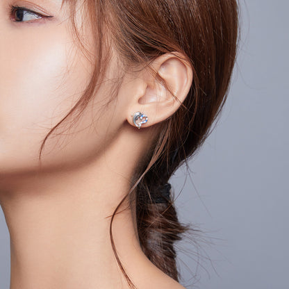 Dolphin earrings, 92.5% Sterling Silver, Zircon ear stud