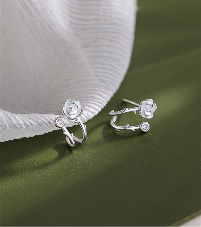 925 Sterling Silver earrings, Camellia ear stud, Delicate earrings, Gifts for Her.