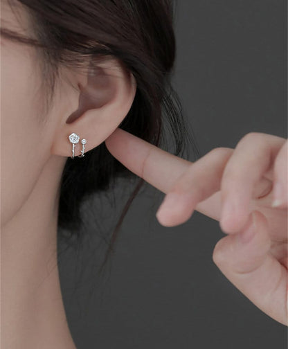 925 Sterling Silver earrings, Camellia ear stud, Delicate earrings, Gifts for Her.