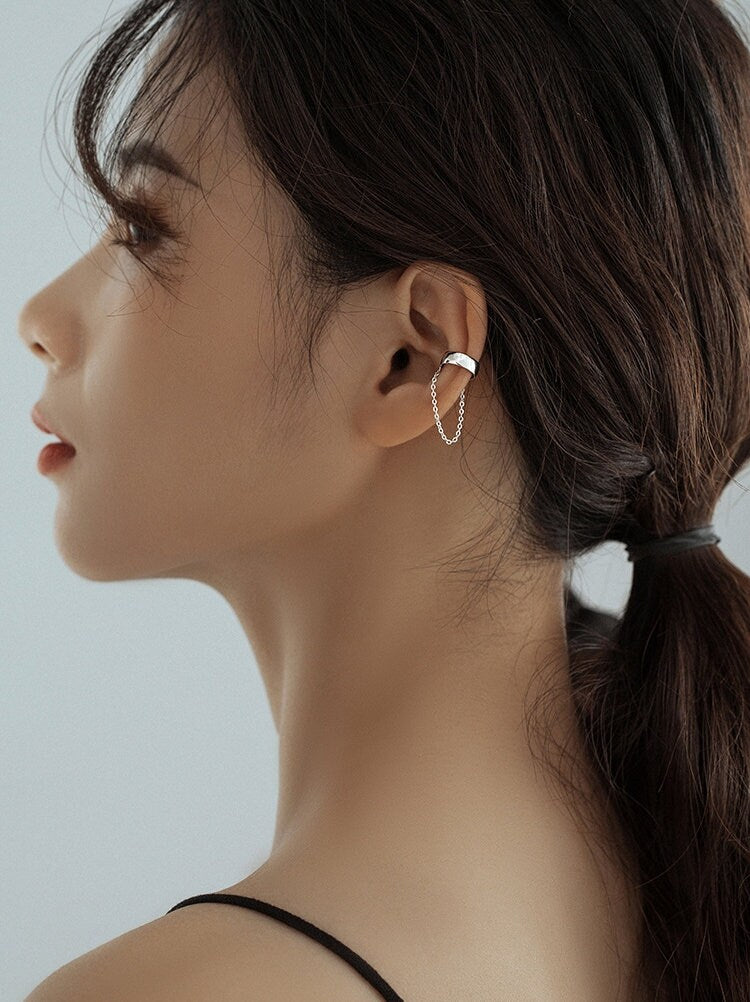 925 Sterling Silver earrings, Chain ear clip, Delicate ear cuff, Gifts for Her.