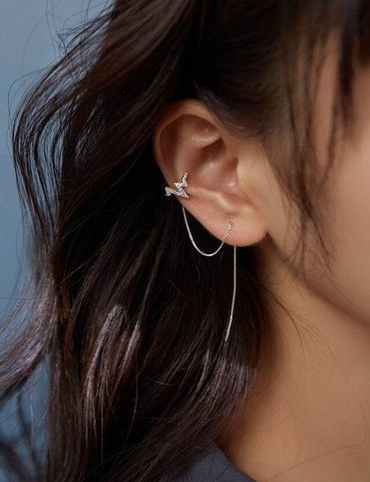 925 Sterling Silver earrings, lightning ear stud, Silver ear line