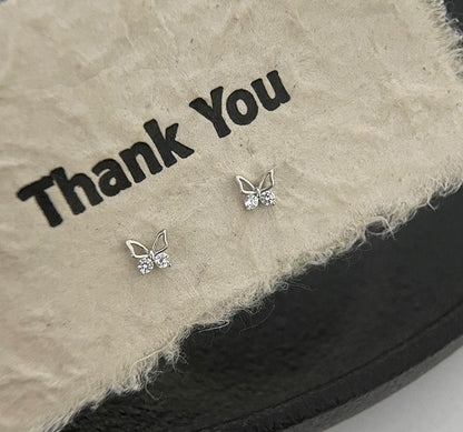 925 Sterling Silver earrings, Zircon stud, Butterfly earrings, Wedding earrings