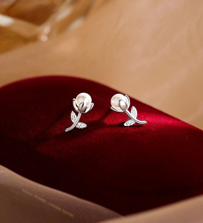 Boucles d'oreilles en argent sterling 925, boucles d'oreilles en perles, boucles d'oreilles de mariage, cadeaux pour elle.