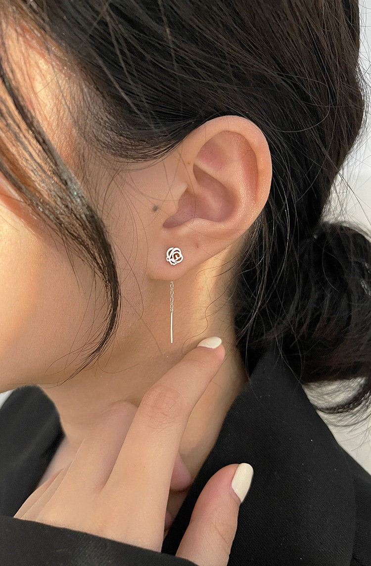 925 Sterling Silver ear line, Floral ear stud, Delicate earrings, Gifts for Her.