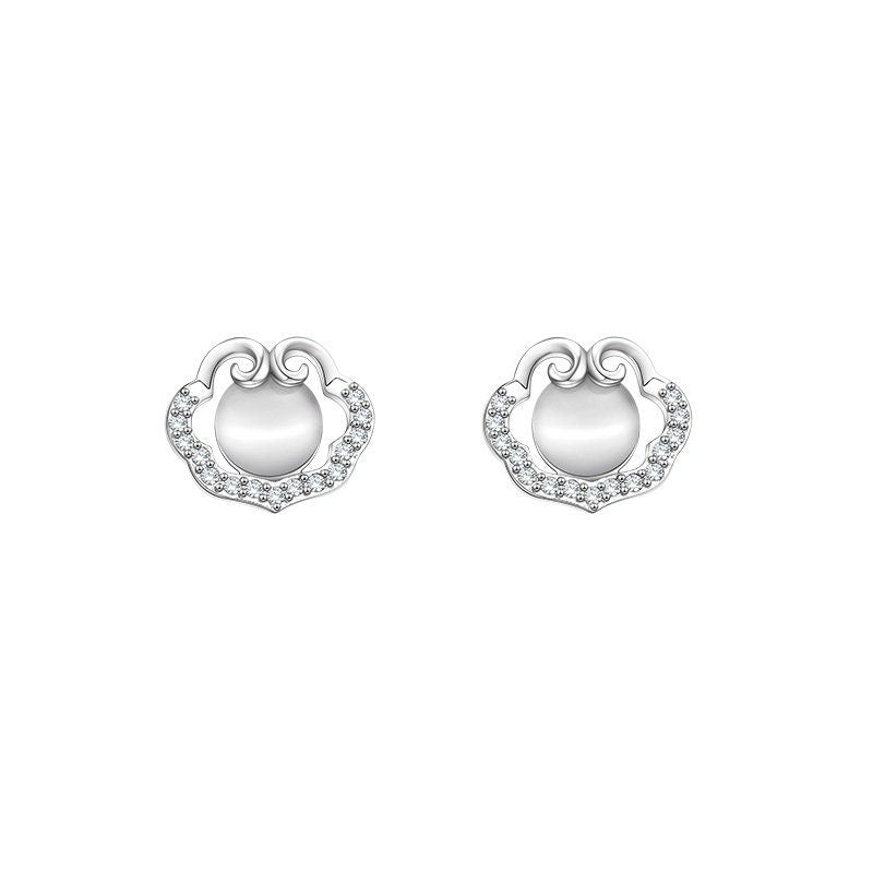 925 Sterling Silver earrings, Lock shape ear stud, Wedding earrings, Opal stud