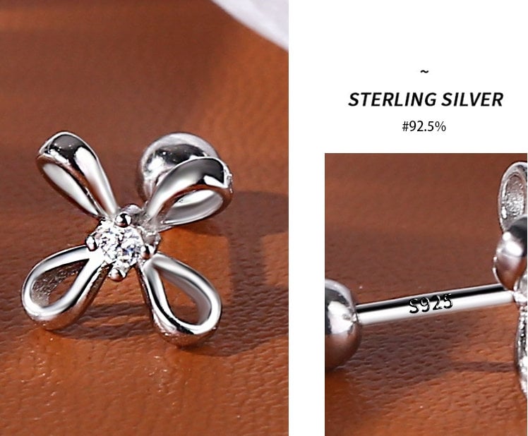 Silver Sterling 92.5% earrings, Bowknot ear stud, Delicate earrings, Gifts for Her.