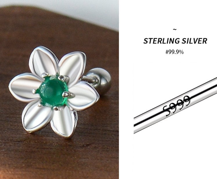 Silver Sterling 99.9% earrings, Floral ear stud, Opal earrings, Gifts for Her.