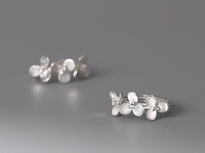Silver Sterling 99.9% earrings, Floral ear stud, Zircon earrings, Gifts for Her.