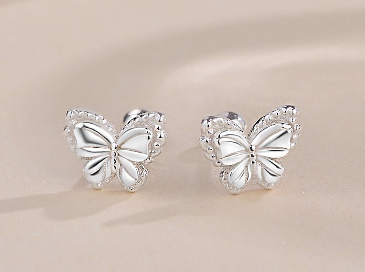 Sterling Silver 99.9% ear stud, Butterfly earrings, Silver earrings, Gifts for Her.