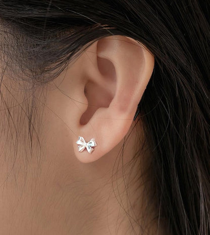 Silver Sterling 99.9% earrings, Bowknot earrings, Silver ear stud, Gifts for Her.