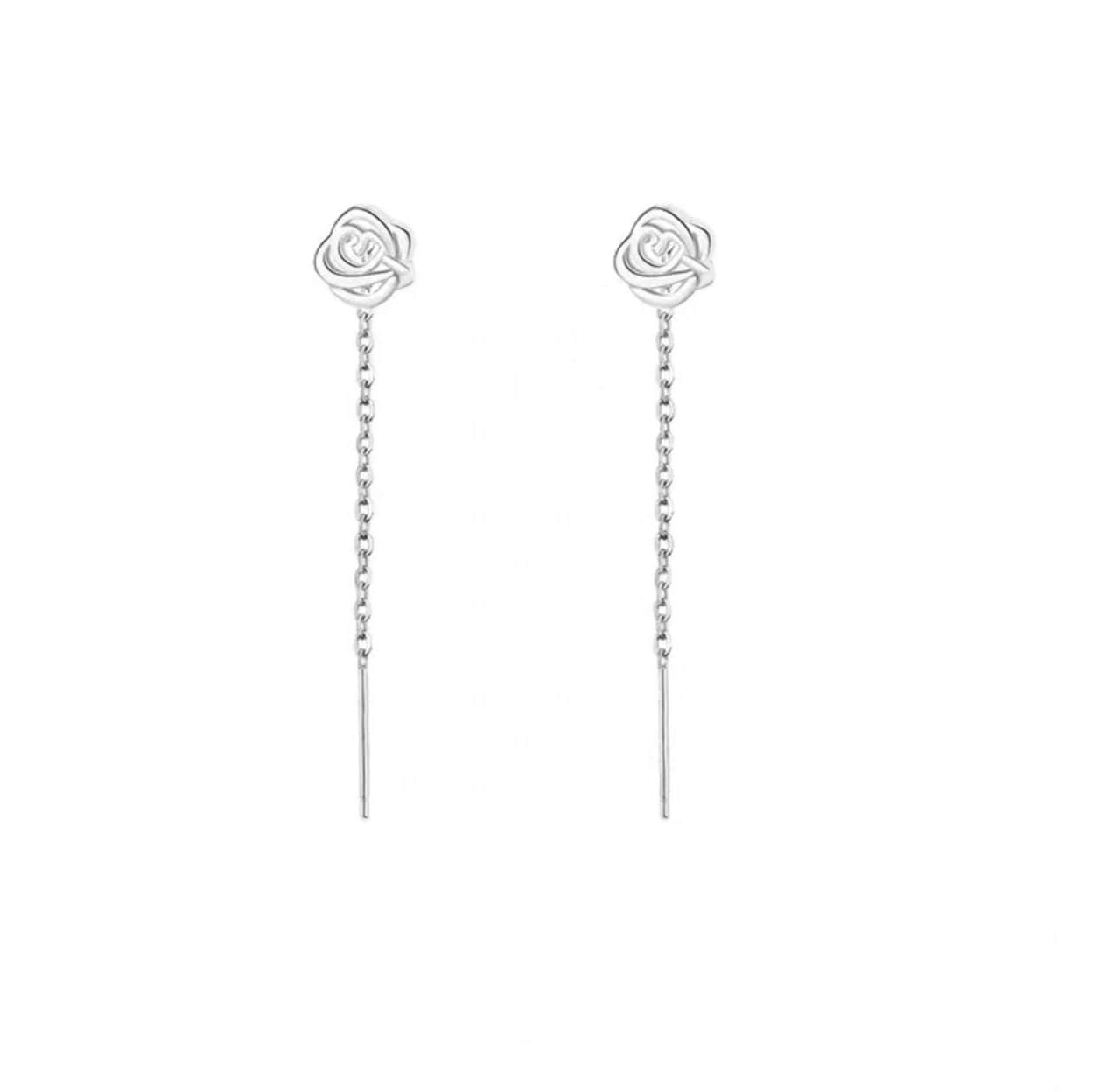 925 Sterling Silver ear line, Floral ear stud, Delicate earrings, Gifts for Her.