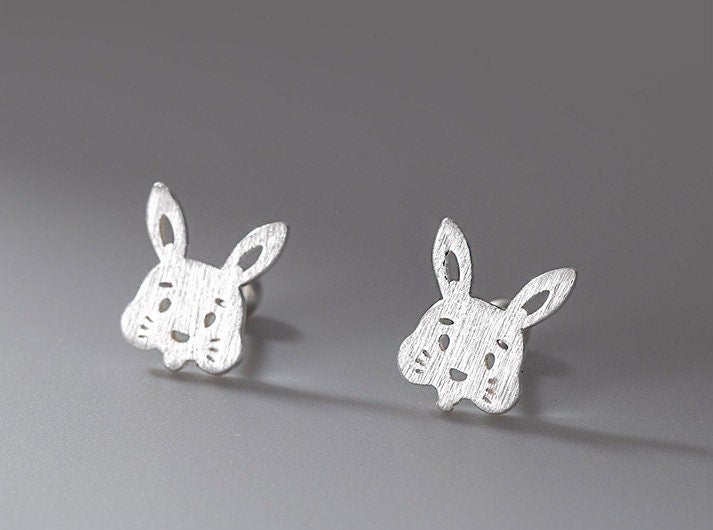 Boucles d’oreilles Silver Sterling 99,9%, boucles d’oreilles Cute Rabbit, clou d’oreille en argent, cadeaux pour elle.