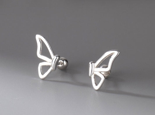99.9% Sterling Silver ear stud, Butterfly earrings, Silver earrings, Gifts for Her.