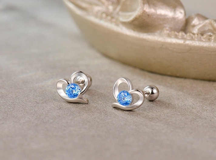 99.9% Sterling Silver ear stud, Love earrings, Zircon earrings, Creative Gifts.
