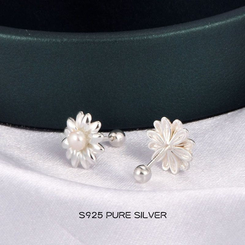 Boucles d’oreilles Silver Sterling 99,9%, clous d’oreilles floraux, boucles d’oreilles perles, cadeaux pour elle.