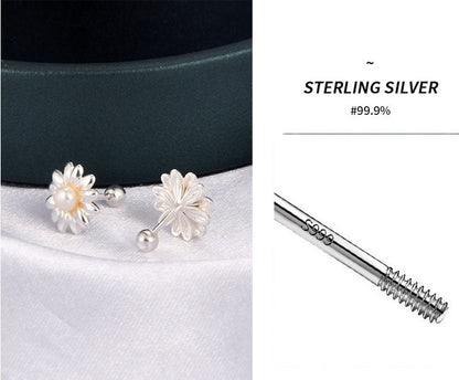 Boucles d’oreilles Silver Sterling 99,9%, clous d’oreilles floraux, boucles d’oreilles perles, cadeaux pour elle.