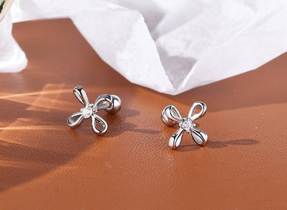 Silver Sterling 92.5% earrings, Bowknot ear stud, Delicate earrings, Gifts for Her.