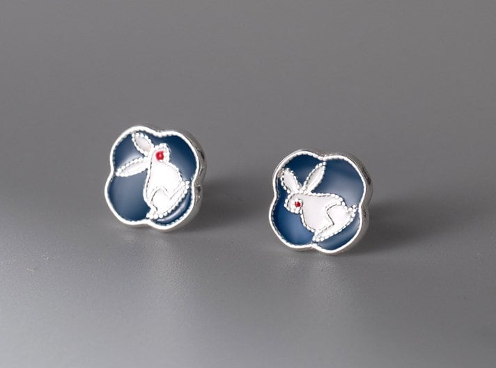 Silver Sterling 99.9% earrings, Rabbit ear stud, Niche design earrings, Gifts for Her.