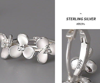 Silver Sterling 99.9% earrings, Floral ear stud, Zircon earrings, Gifts for Her.